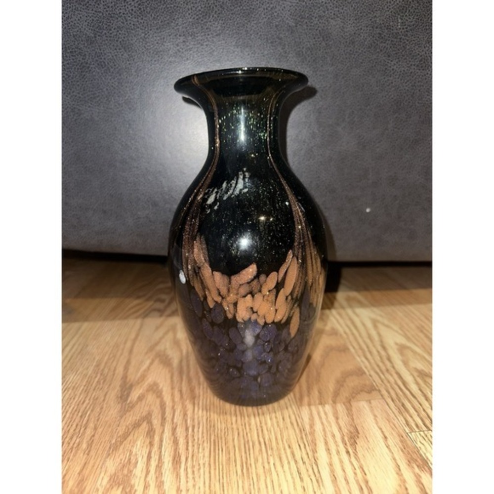 Vtg Dale Tiffany Art‎ Glass Favrile Mardi Gras Aventurine Flecked Vase SEE FLAWS
